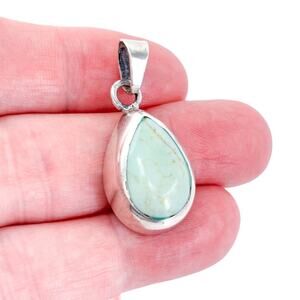 Vintage Mexico Sterling Silver 925 Teardrop Blue Magnesite Pendant